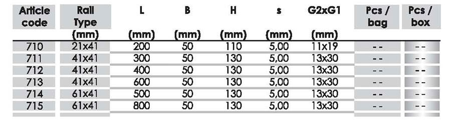 Cantilever arms (from strut rail) Type 710