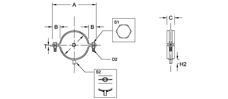 Heavy duty pipe clamps (from 108 to 625mm) Type 310
